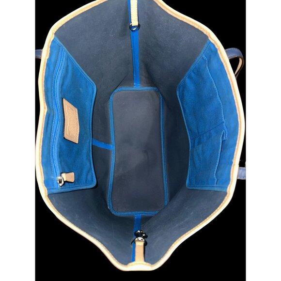 Coach Metro Tote F31326 Blue Leather Tan Trim Shoulder Bag City Shopper Carryall - Picture 9 of 10